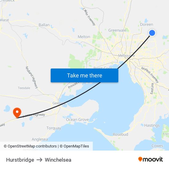 Hurstbridge to Winchelsea map