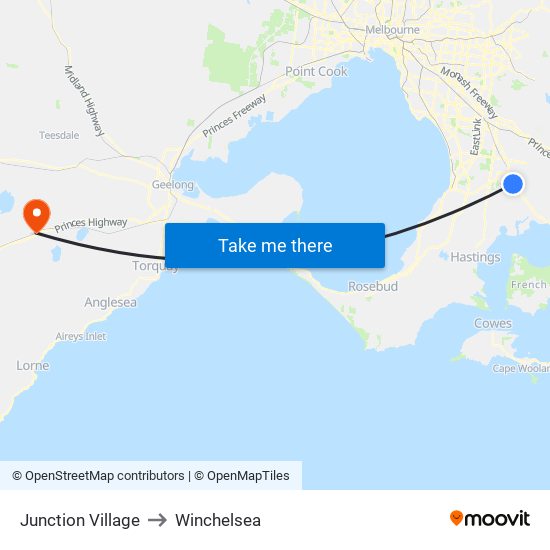 Junction Village to Winchelsea map