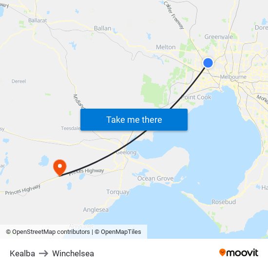 Kealba to Winchelsea map