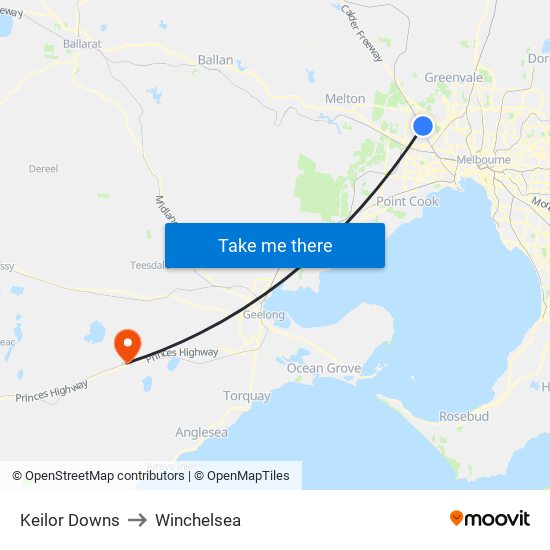 Keilor Downs to Winchelsea map