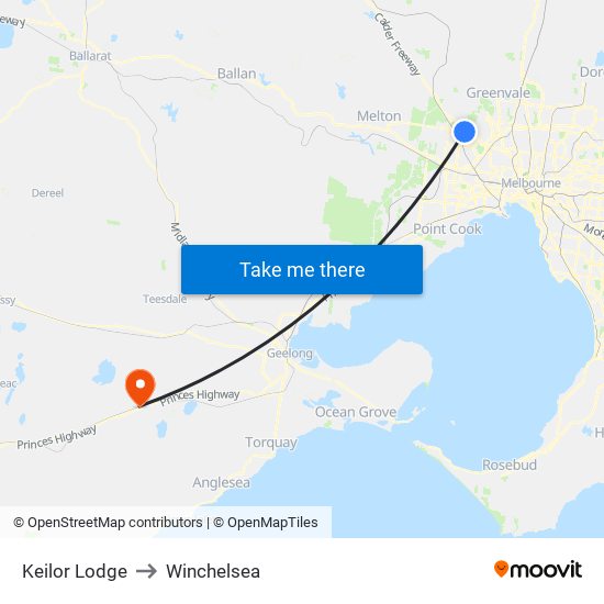 Keilor Lodge to Winchelsea map