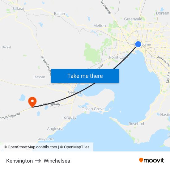 Kensington to Winchelsea map