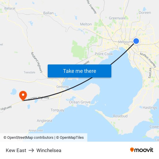 Kew East to Winchelsea map