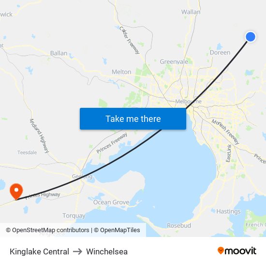 Kinglake Central to Winchelsea map