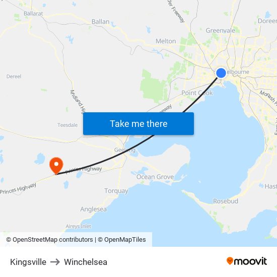 Kingsville to Winchelsea map