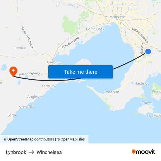 Lynbrook to Winchelsea map