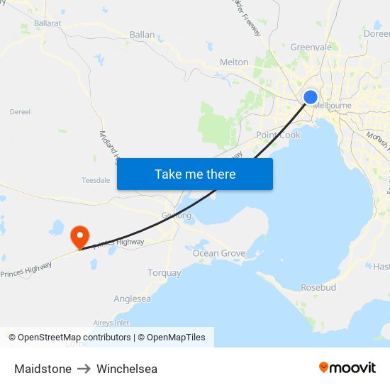 Maidstone to Winchelsea map