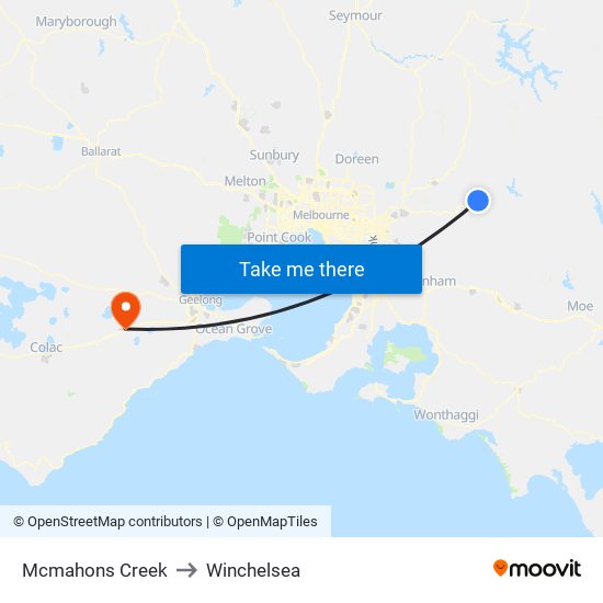 Mcmahons Creek to Winchelsea map