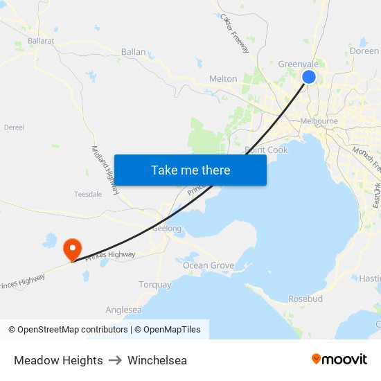 Meadow Heights to Winchelsea map