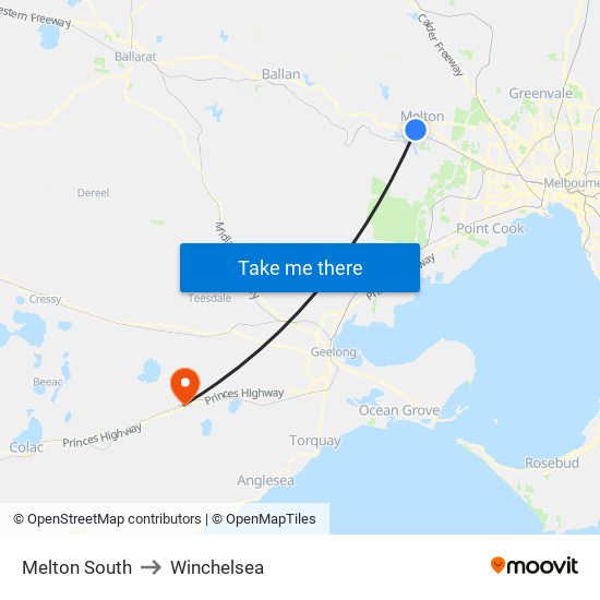 Melton South to Winchelsea map