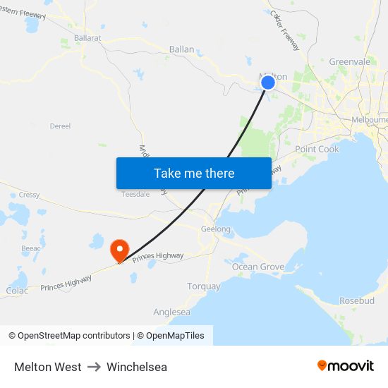 Melton West to Winchelsea map