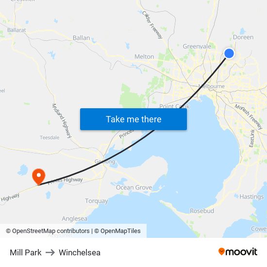 Mill Park to Winchelsea map