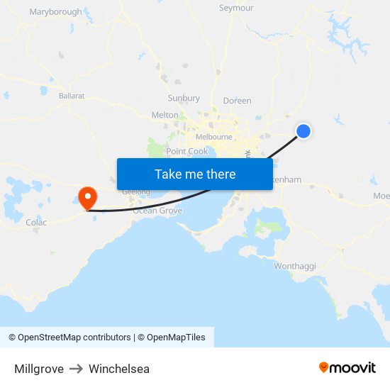 Millgrove to Winchelsea map