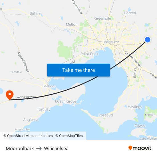 Mooroolbark to Winchelsea map