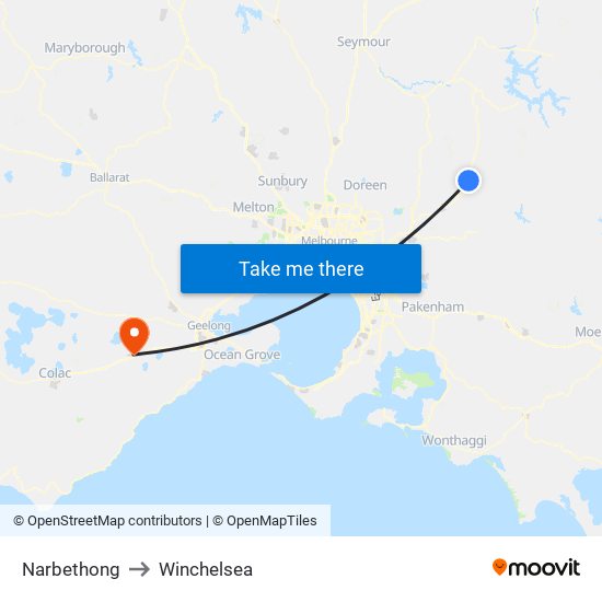 Narbethong to Winchelsea map