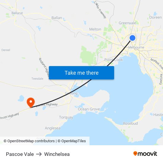 Pascoe Vale to Winchelsea map