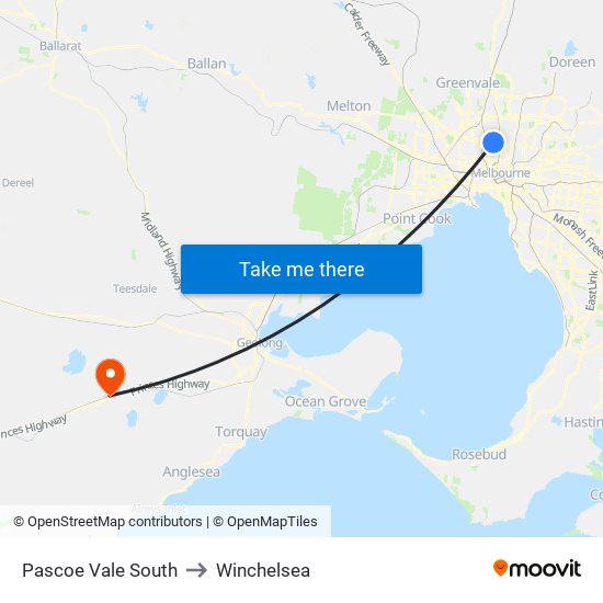 Pascoe Vale South to Winchelsea map