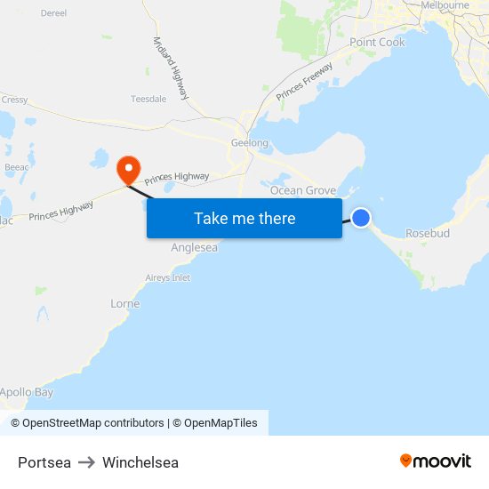 Portsea to Winchelsea map