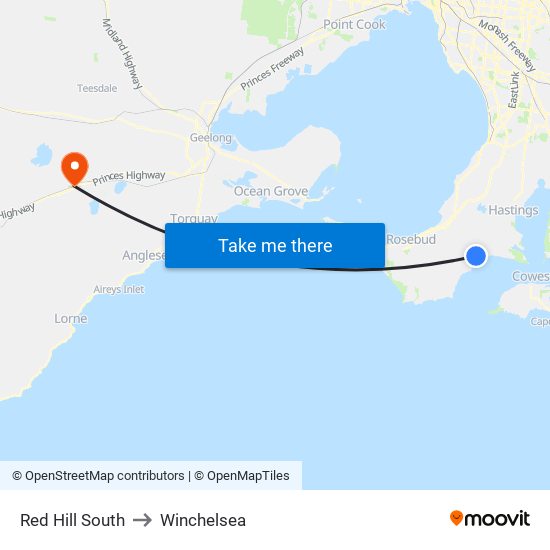 Red Hill South to Winchelsea map