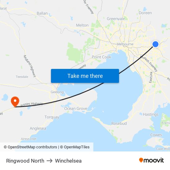 Ringwood North to Winchelsea map