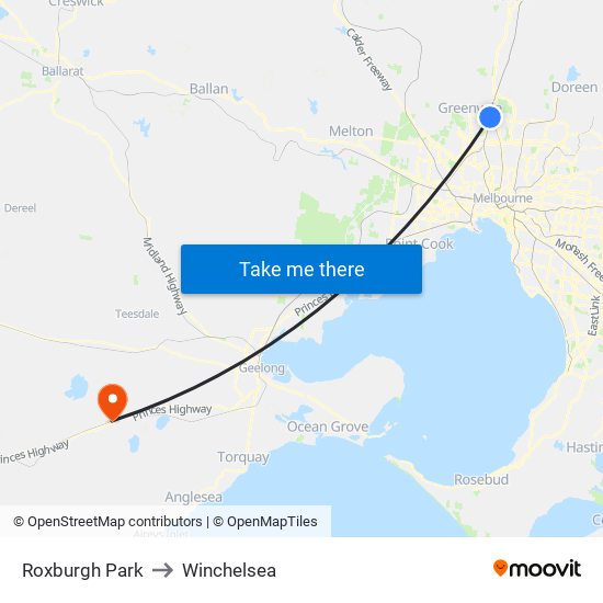 Roxburgh Park to Winchelsea map