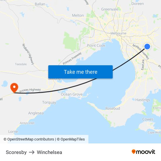 Scoresby to Winchelsea map