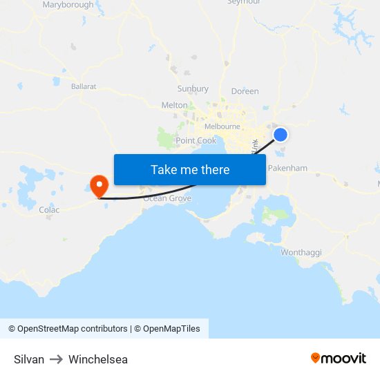 Silvan to Winchelsea map