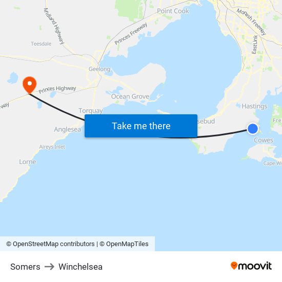 Somers to Winchelsea map