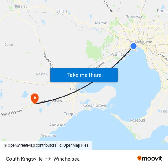 South Kingsville to Winchelsea map