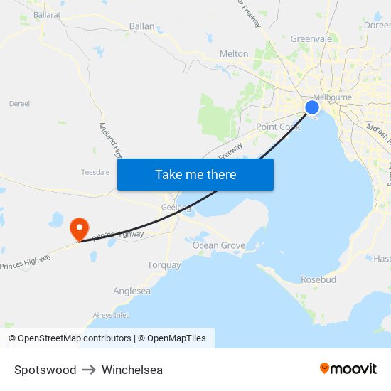 Spotswood to Winchelsea map
