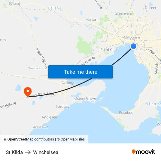 St Kilda to Winchelsea map