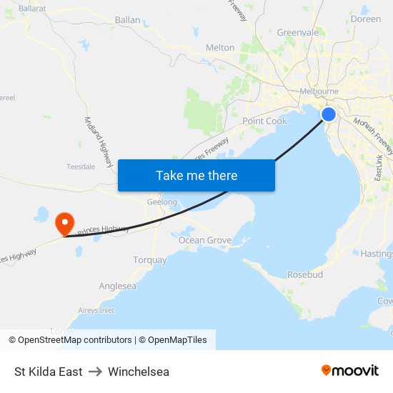 St Kilda East to Winchelsea map