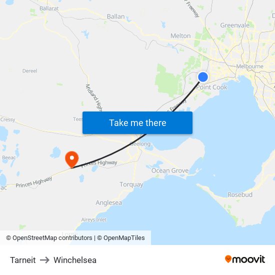 Tarneit to Winchelsea map