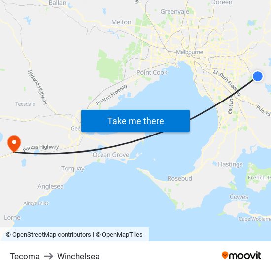 Tecoma to Winchelsea map