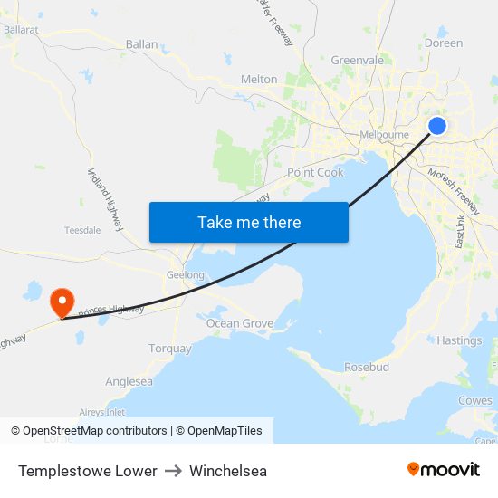 Templestowe Lower to Winchelsea map