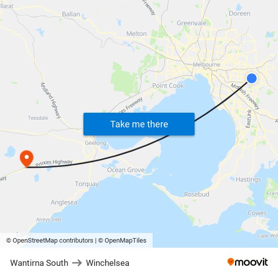 Wantirna South to Winchelsea map