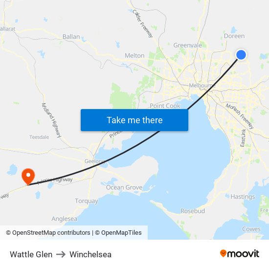 Wattle Glen to Winchelsea map