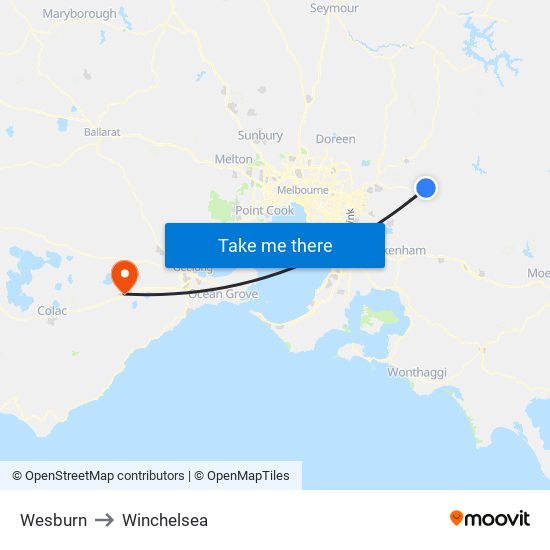 Wesburn to Winchelsea map