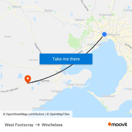 West Footscray to Winchelsea map