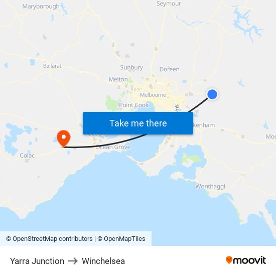 Yarra Junction to Winchelsea map