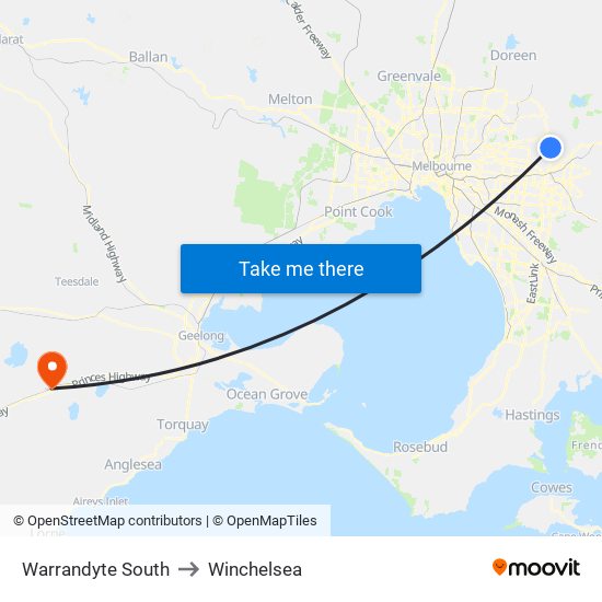 Warrandyte South to Winchelsea map