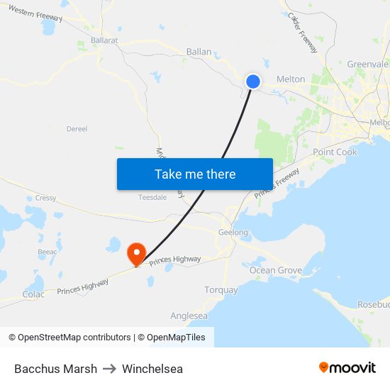 Bacchus Marsh to Winchelsea map