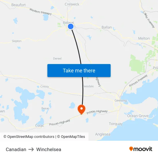 Canadian to Winchelsea map