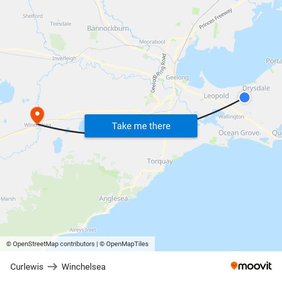 Curlewis to Winchelsea map