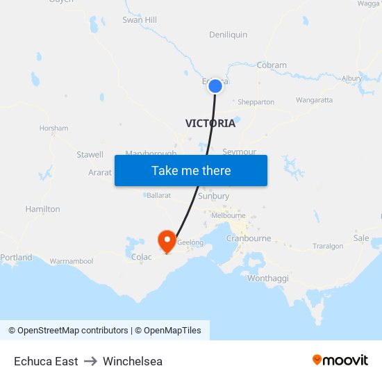 Echuca East to Winchelsea map