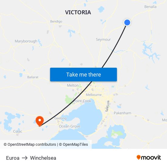 Euroa to Winchelsea map