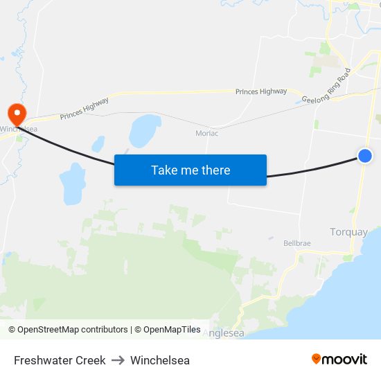 Freshwater Creek to Winchelsea map