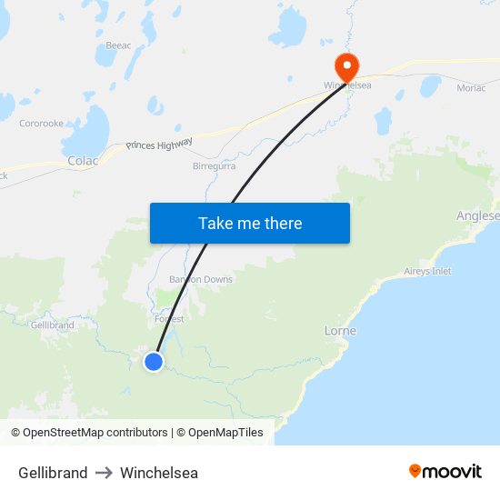 Gellibrand to Winchelsea map