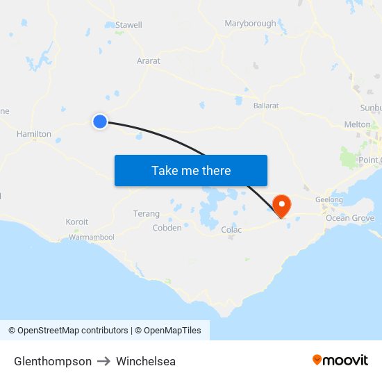 Glenthompson to Winchelsea map