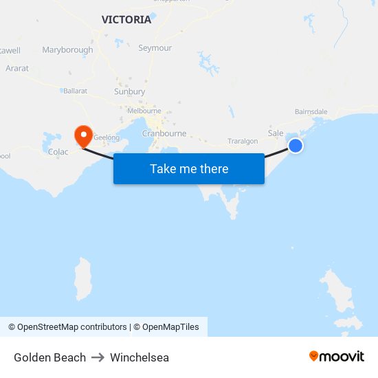 Golden Beach to Winchelsea map